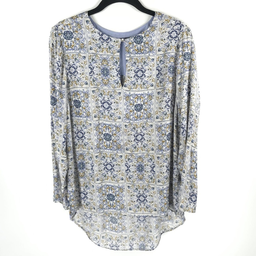 Massimo Dutti Portugal 🇵🇹 Made Floral High Low Round Neck LS Side Slit Size‎ 6